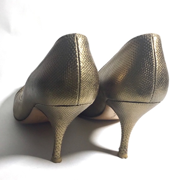 Salvator Ferragamo Gold Peep-Toe Pumps - Picture 2 of 5